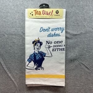 Kitchen Towel Retro Girl "Don't Worry Dishes, No One Is Doing Me Either" Novelty
